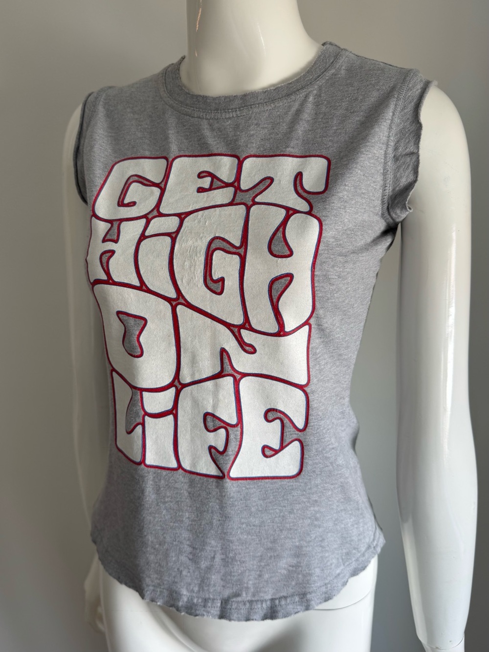 Authentic grey graphic Dsquared2 tank top “get high on life”